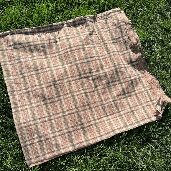 Vintage 60s 70s Plaid Poly Knit Fabric Green Orange Brown Retro Sewing 62"x106" - Picture 4 of 6